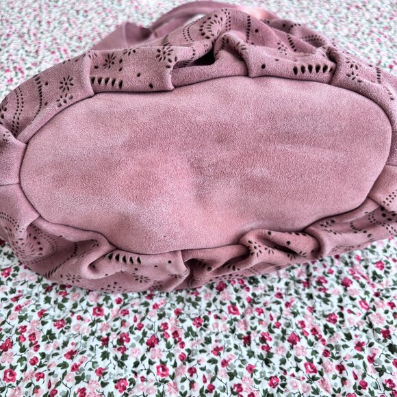 Sundance Delight Laser-Cut Suede Boho Tote Bag in Dusty Pink - Picture 7 of 10